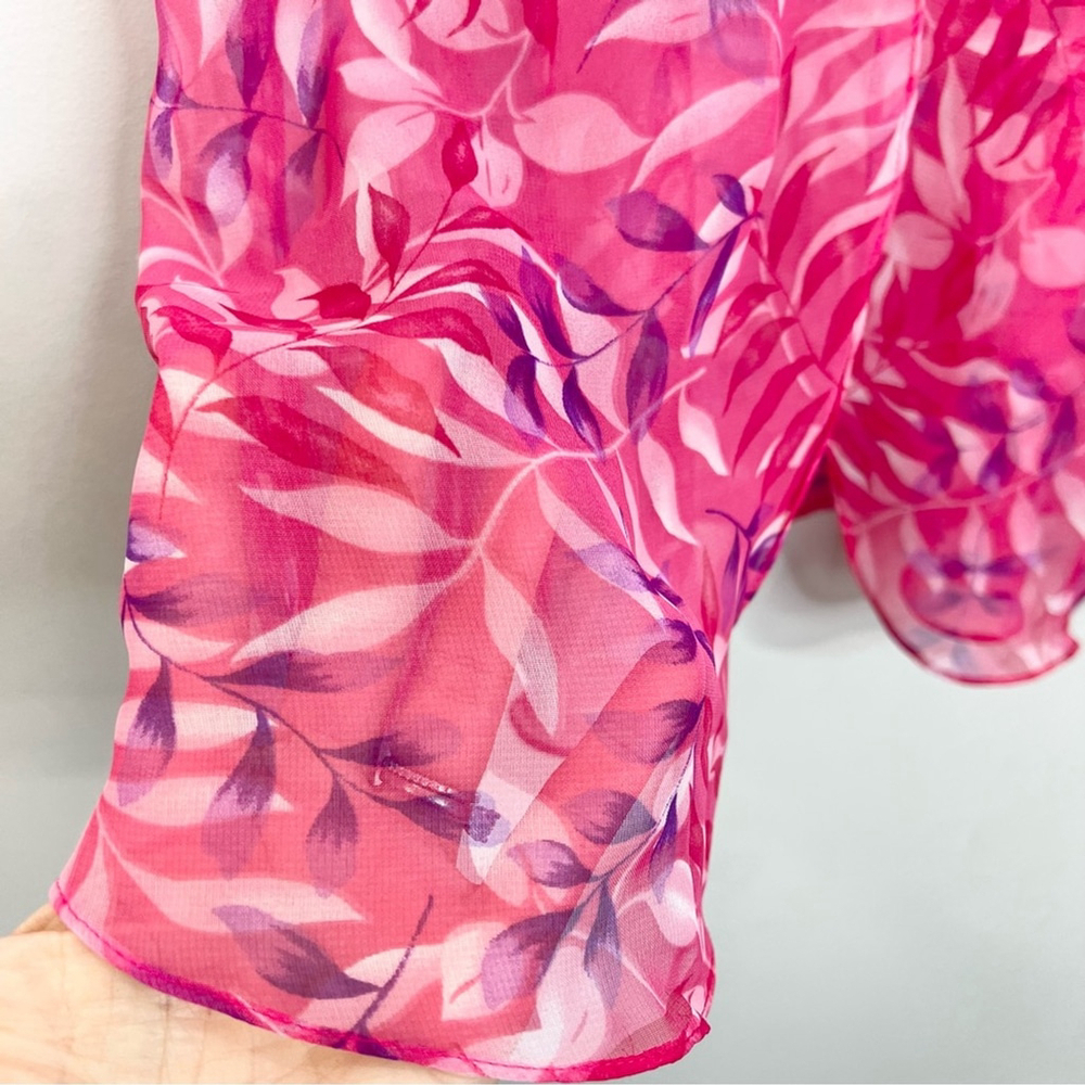 Vintage 90s pink purple leaf print chiffon lace up bustier chemise nighty M - Picture 11 of 17
